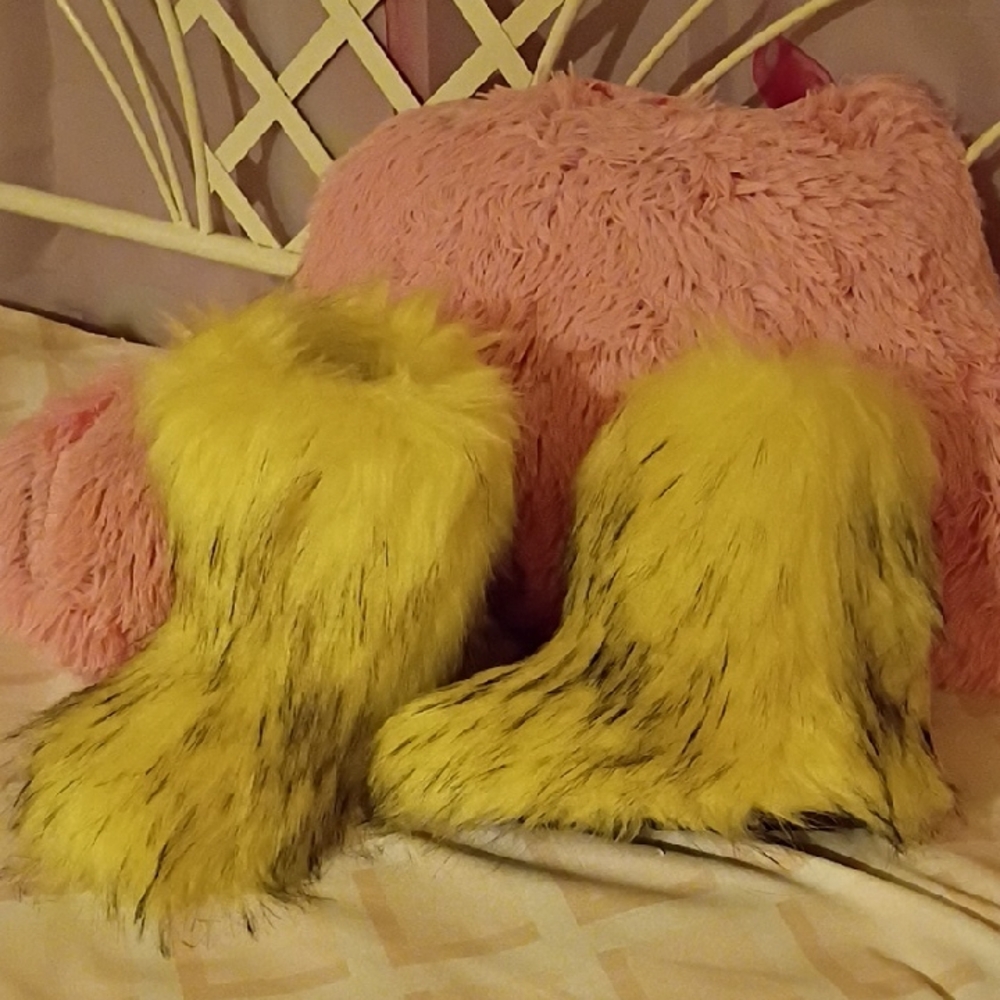New yellow furry boots